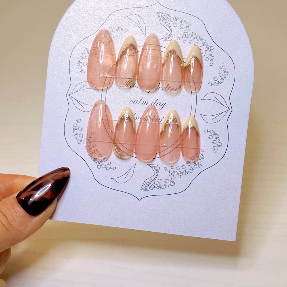 Pink French nail handmade gel nail, glitter nails, press on nail